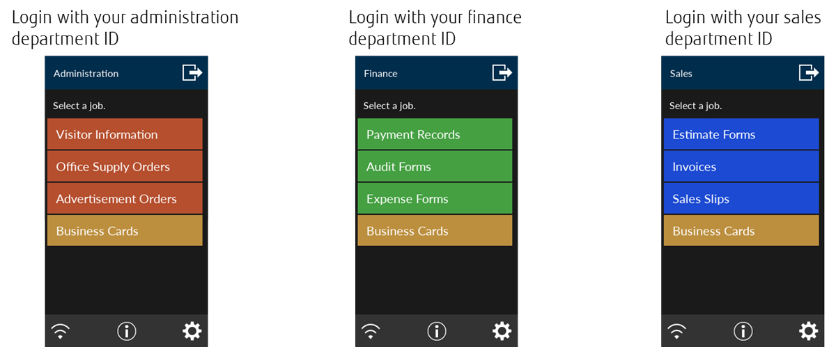 Captura de pantalla de los grupos de trabajos en la pantalla del escáner fi-7300nx